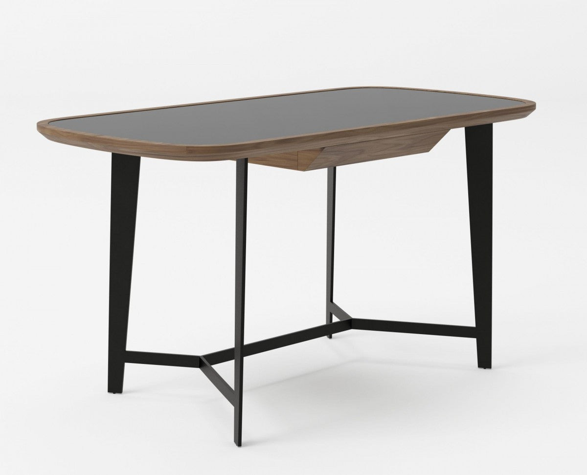 55" Walnut And Black Glass Rectangular Writing Desk - Homeroots - Flyclothing LLC