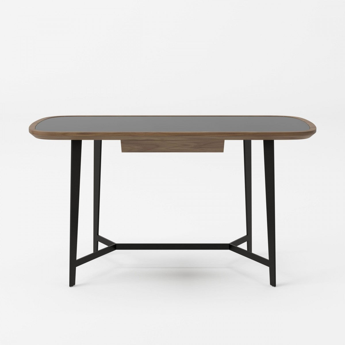 55" Walnut And Black Glass Rectangular Writing Desk - Homeroots - Flyclothing LLC