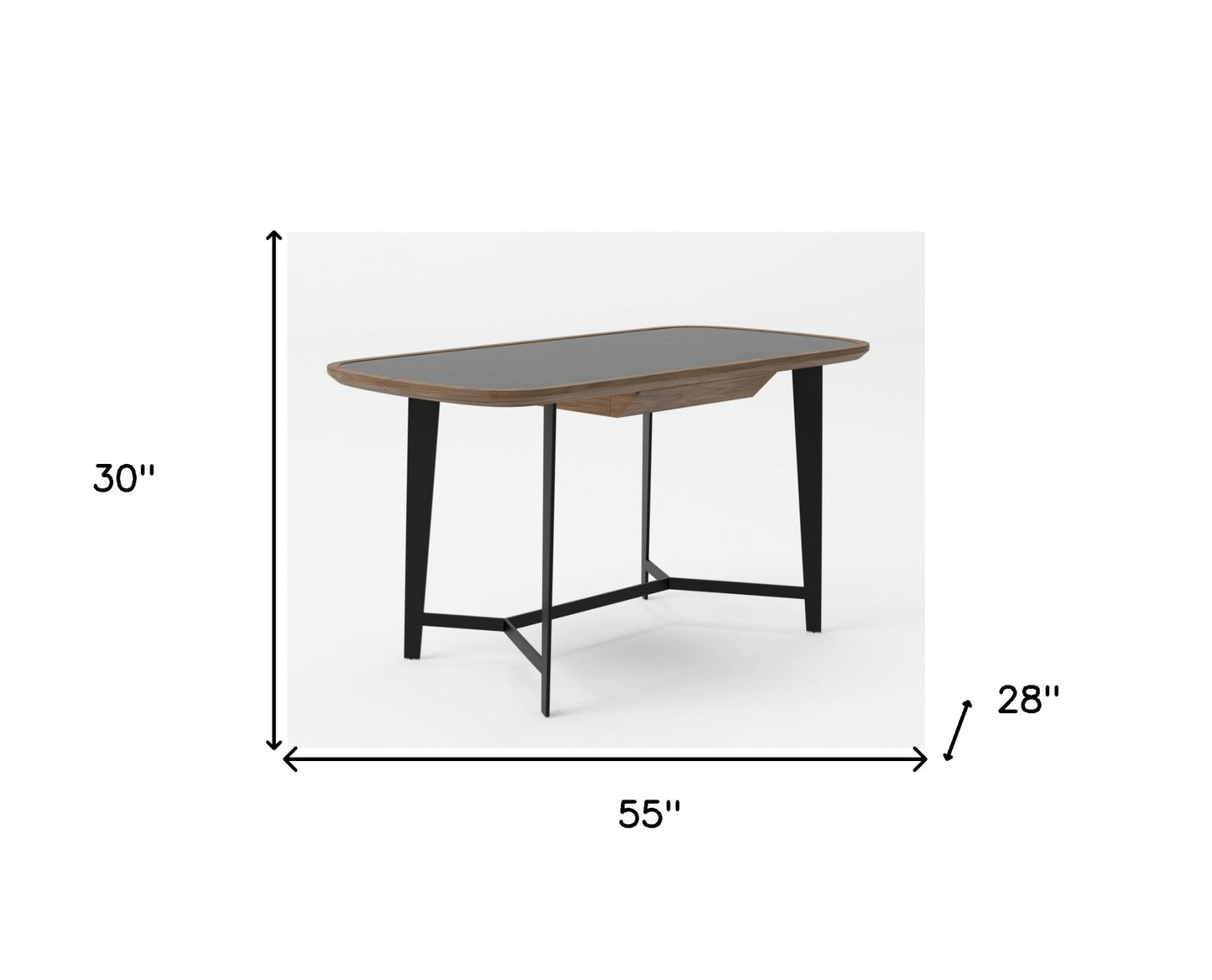 55" Walnut And Black Glass Rectangular Writing Desk - Homeroots - Flyclothing LLC