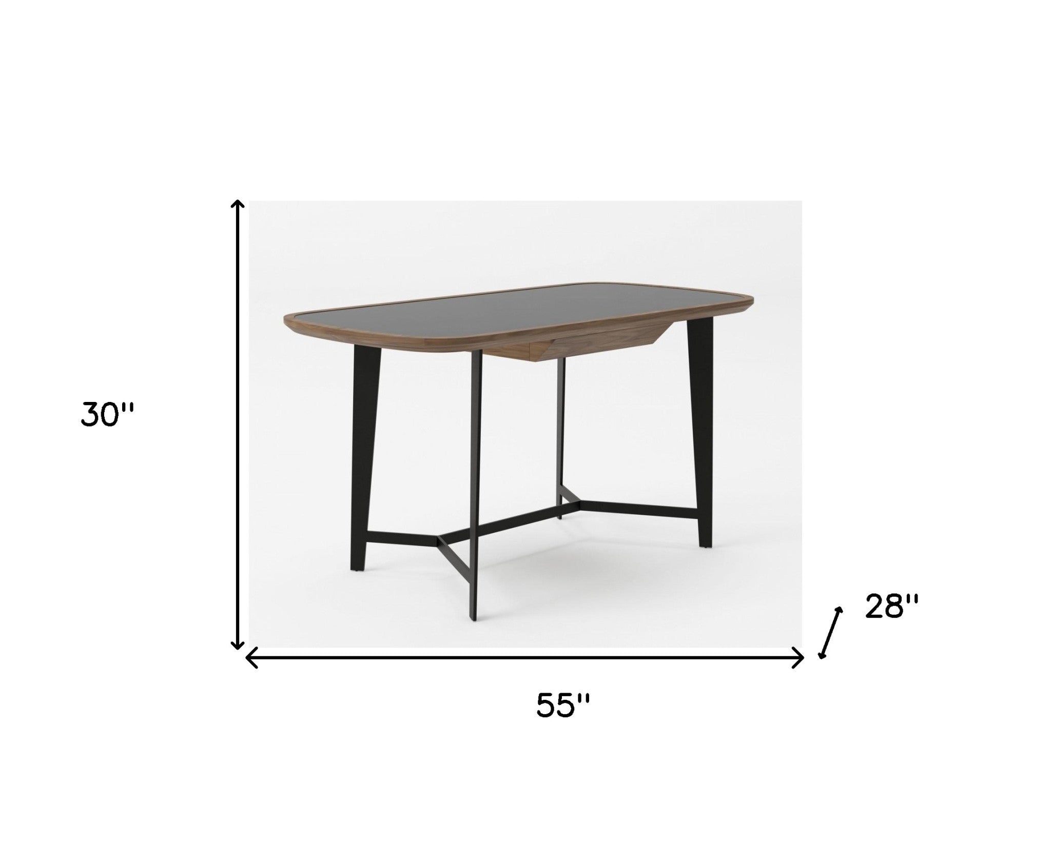 55" Walnut And Black Glass Rectangular Writing Desk - Homeroots - Flyclothing LLC