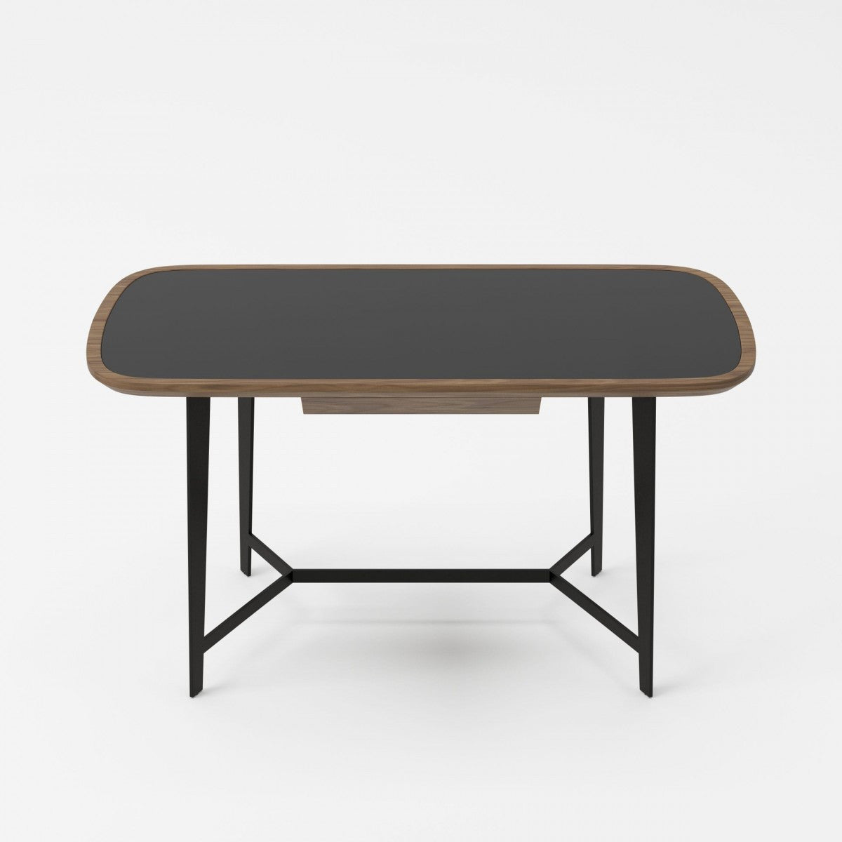 55" Walnut And Black Glass Rectangular Writing Desk - Homeroots - Flyclothing LLC