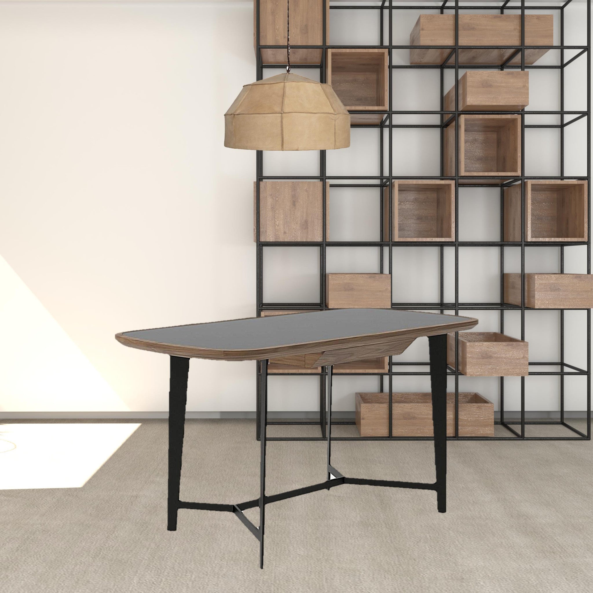 55" Walnut And Black Glass Rectangular Writing Desk - Homeroots - Flyclothing LLC