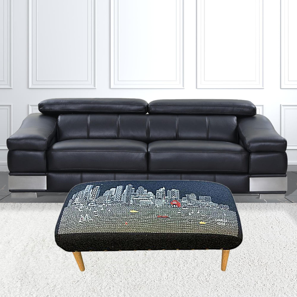 38" Gray Wool And Brown Ottoman - Homeroots - Flyclothing LLC