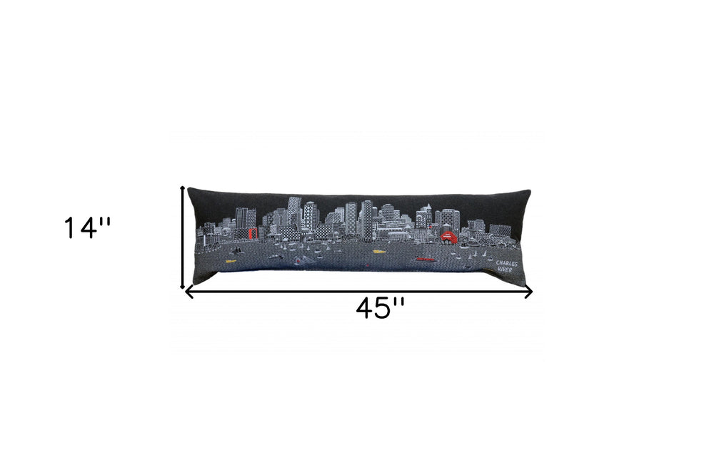 46" Black Boston Nighttime Skyline Lumbar Decorative Pillow - Homeroots - Flyclothing LLC