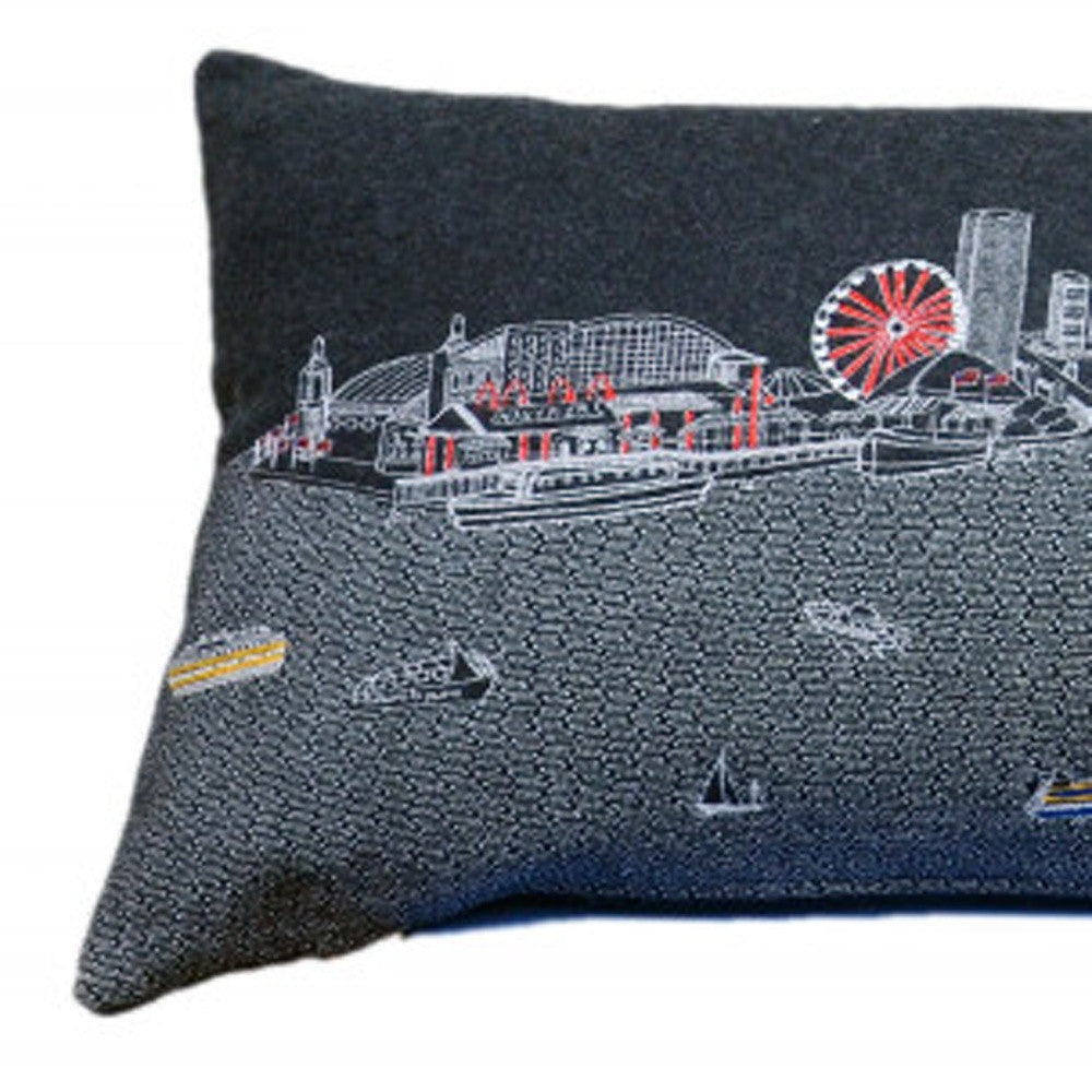46" Black Chicago Nighttime Skyline Lumbar Decorative Pillow - Homeroots - Flyclothing LLC