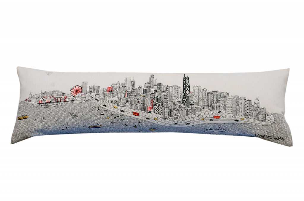 46" White Chicago Daylight Skyline Lumbar Decorative Pillow - Homeroots - Flyclothing LLC