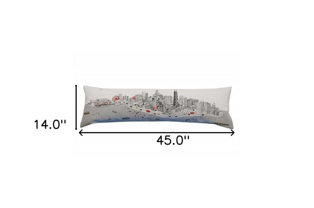 46" White Chicago Daylight Skyline Lumbar Decorative Pillow - Homeroots - Flyclothing LLC
