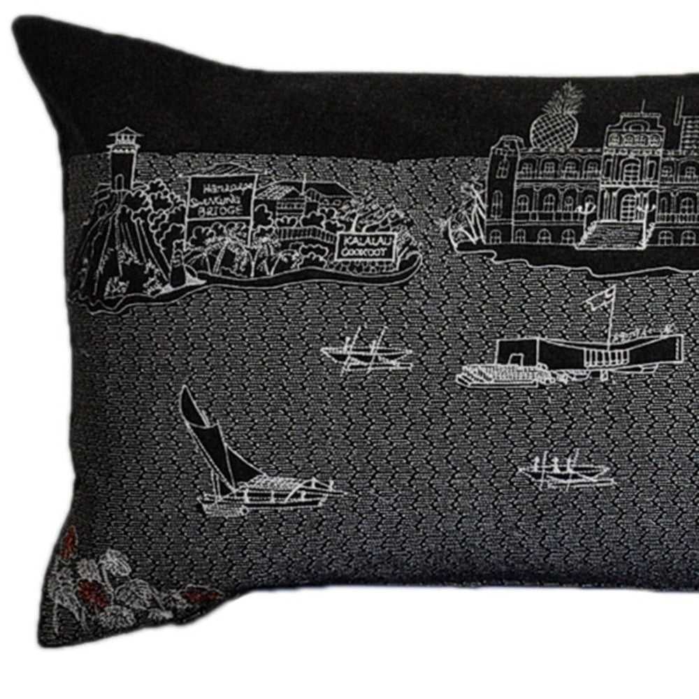 46" Black Hawaii Nighttime Skyline Lumbar Decorative Pillow - Homeroots - Flyclothing LLC