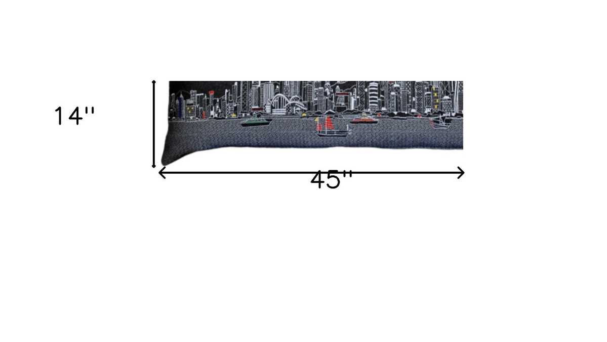 46" Black Hong Kong Nighttime Skyline Lumbar Decorative Pillow - Homeroots - Flyclothing LLC
