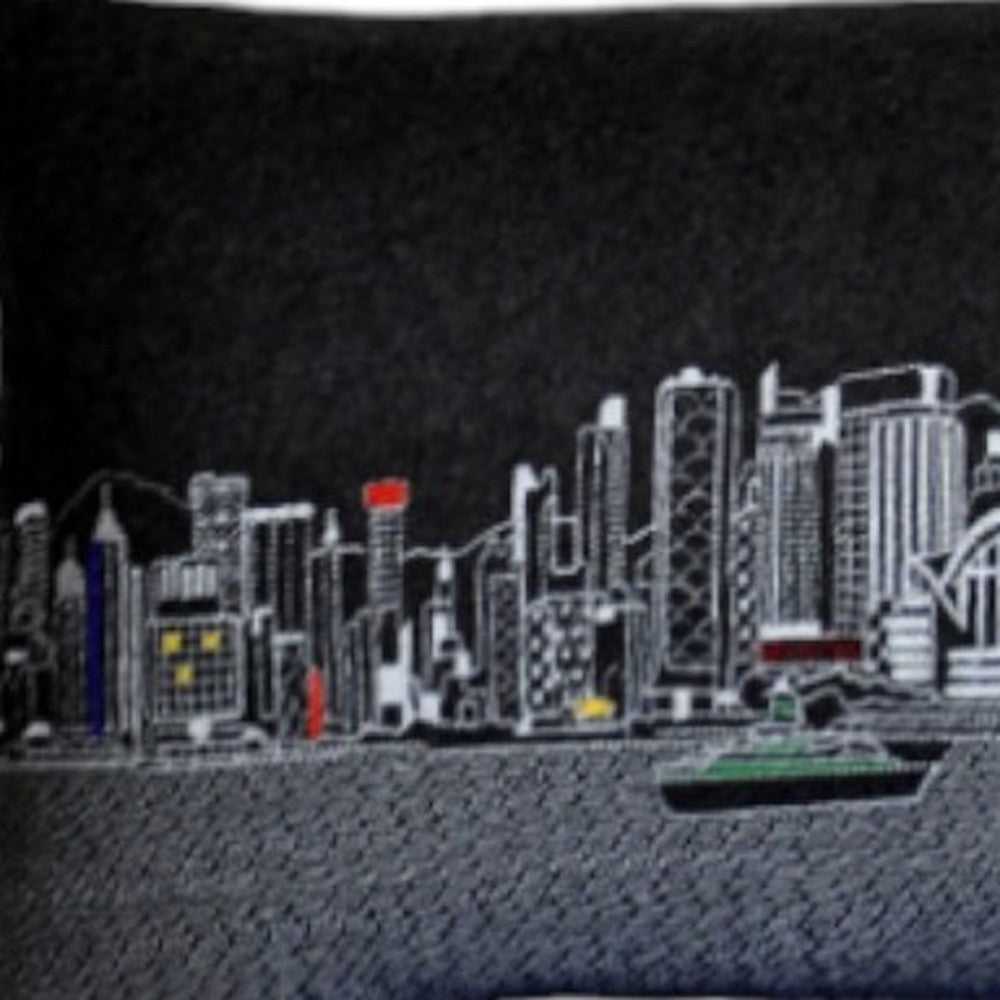 46" Black Hong Kong Nighttime Skyline Lumbar Decorative Pillow - Homeroots - Flyclothing LLC