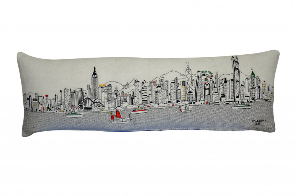 46" White Hong Kong Daylight Skyline Lumbar Decorative Pillow - Homeroots - Flyclothing LLC