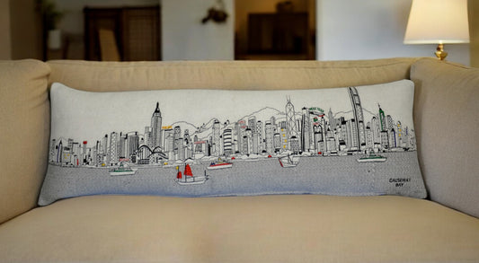 46" White Hong Kong Daylight Skyline Lumbar Decorative Pillow - Homeroots
