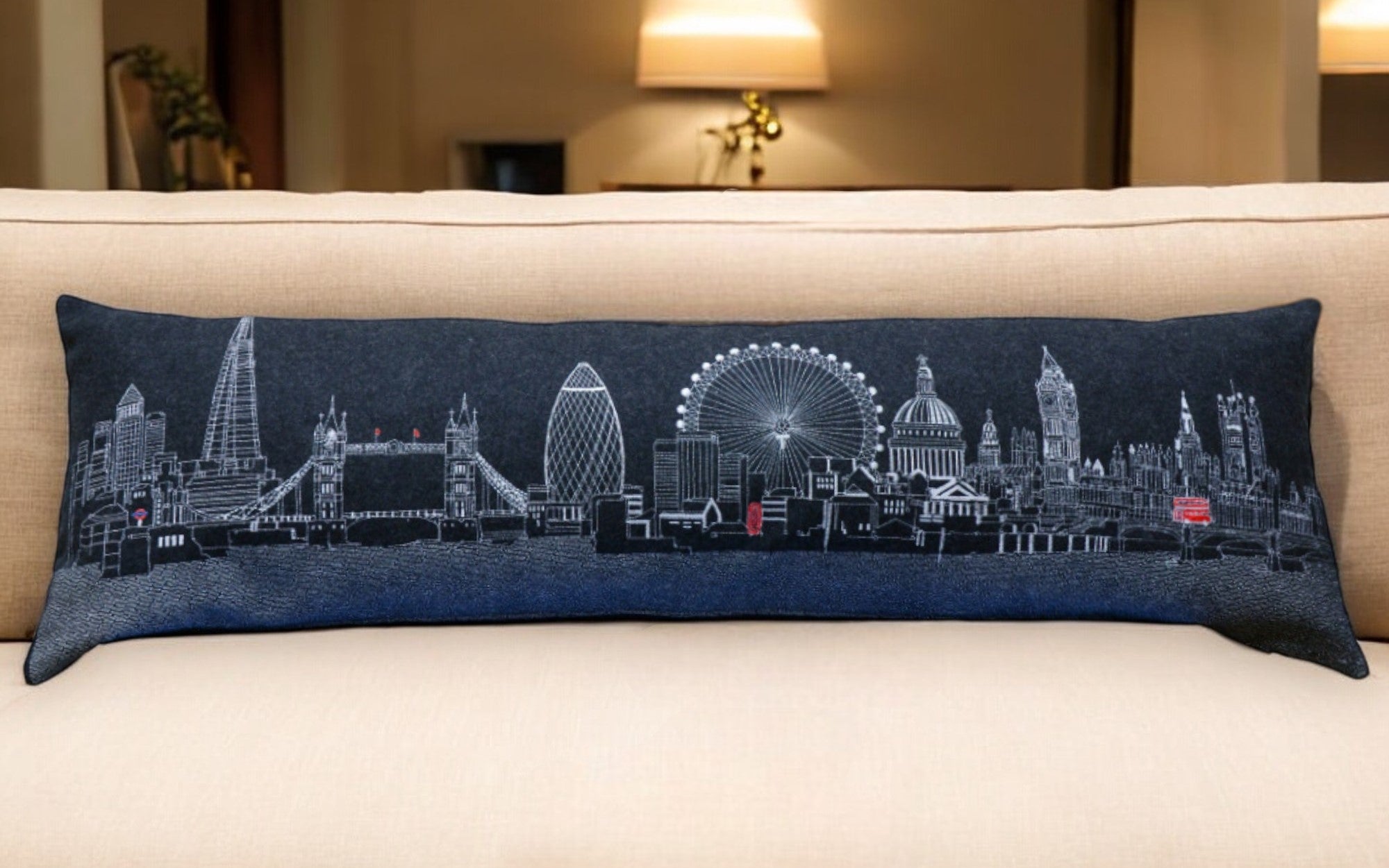 46" Black London Nighttime Skyline Lumbar Decorative Pillow - Homeroots - Flyclothing LLC