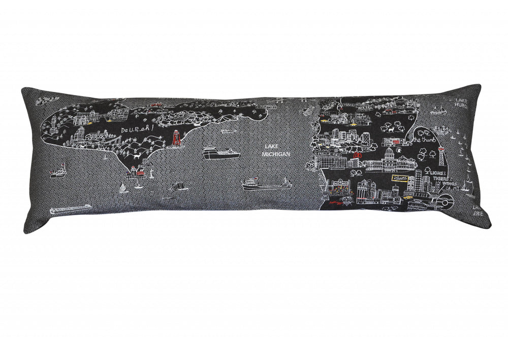 46" Black Michigan Nighttime Skyline Lumbar Decorative Pillow - Homeroots - Flyclothing LLC