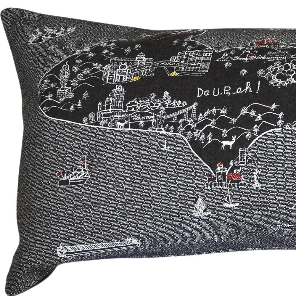 46" Black Michigan Nighttime Skyline Lumbar Decorative Pillow - Homeroots - Flyclothing LLC