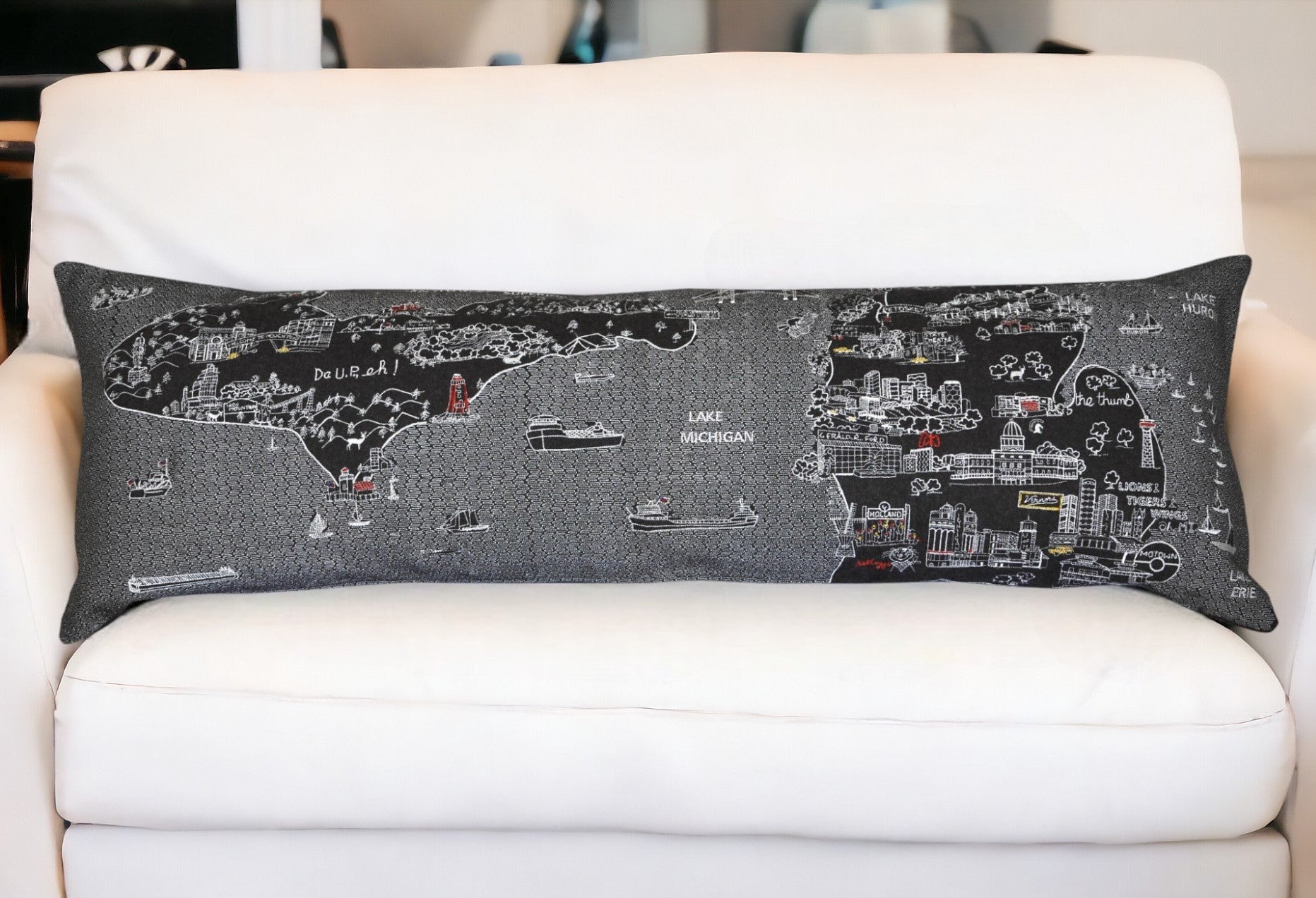 46" Black Michigan Nighttime Skyline Lumbar Decorative Pillow - Homeroots - Flyclothing LLC