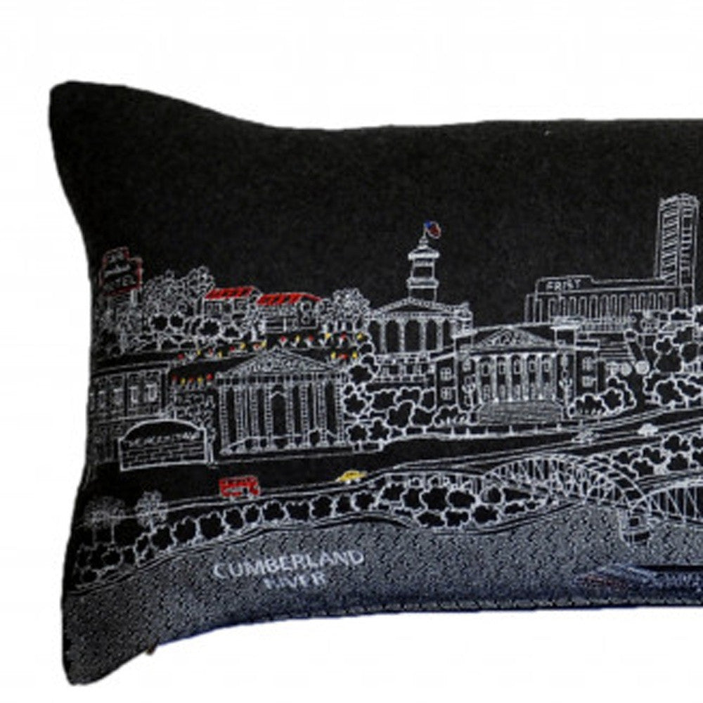 46" Black Nashville Nighttime Skyline Lumbar Decorative Pillow - Homeroots - Flyclothing LLC