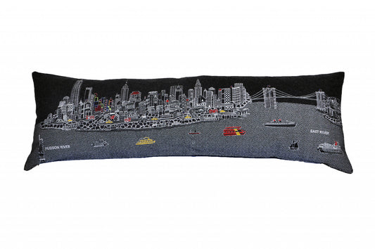 46" Black NYC Nighttime Skyline Lumbar Decorative Pillow - Homeroots