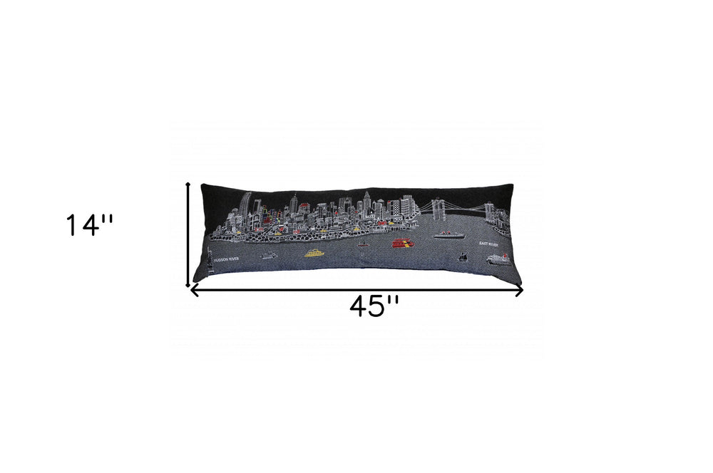 46" Black NYC Nighttime Skyline Lumbar Decorative Pillow - Homeroots - Flyclothing LLC