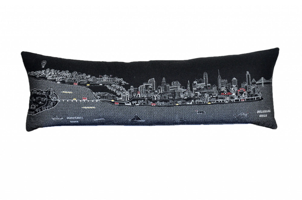 46" Black Philadelphia Nighttime Skyline Lumbar Decorative Pillow - Homeroots - Flyclothing LLC