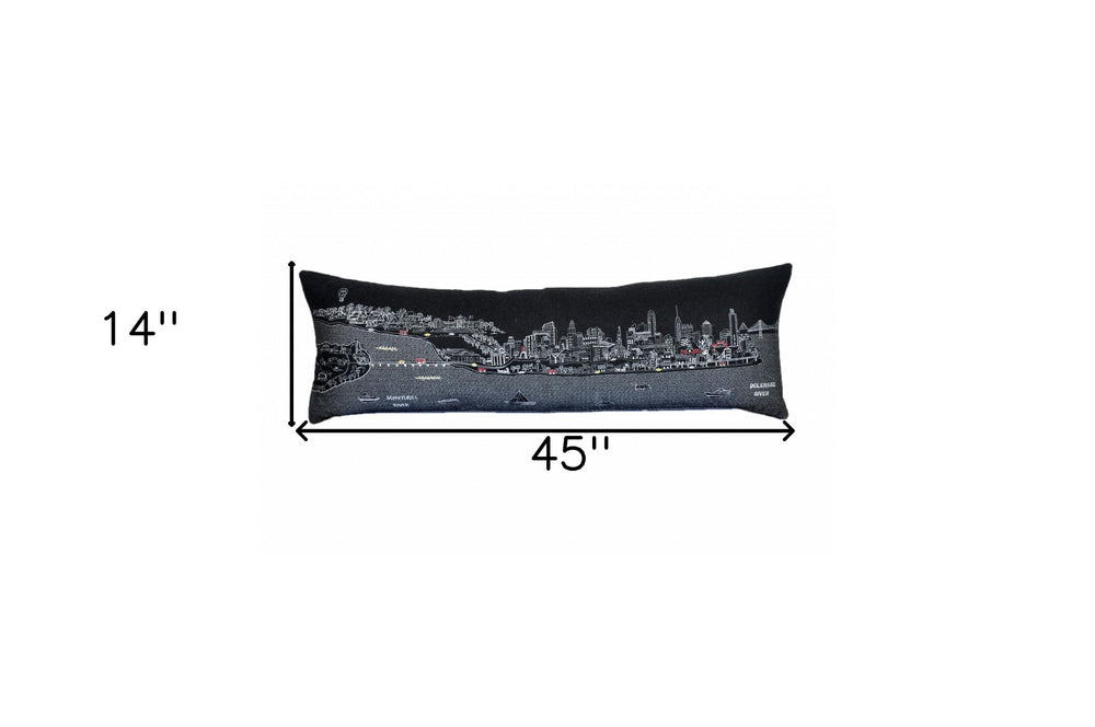 46" Black Philadelphia Nighttime Skyline Lumbar Decorative Pillow - Homeroots - Flyclothing LLC