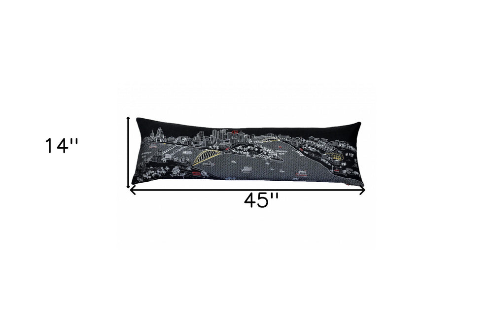 46" Black Pittsburgh Nighttime Skyline Lumbar Decorative Pillow - Homeroots - Flyclothing LLC