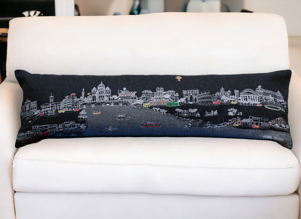 46" Black Rome Nighttime Skyline Lumbar Decorative Pillow - Homeroots
