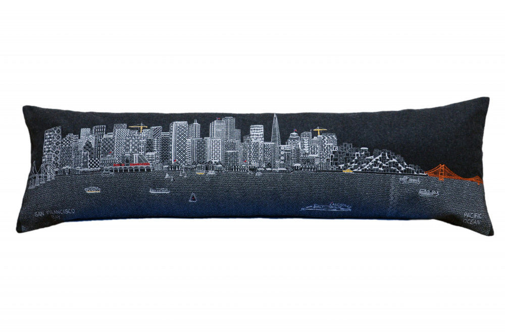 46" Black San Francisco Nighttime Skyline Lumbar Decorative Pillow - Homeroots - Flyclothing LLC