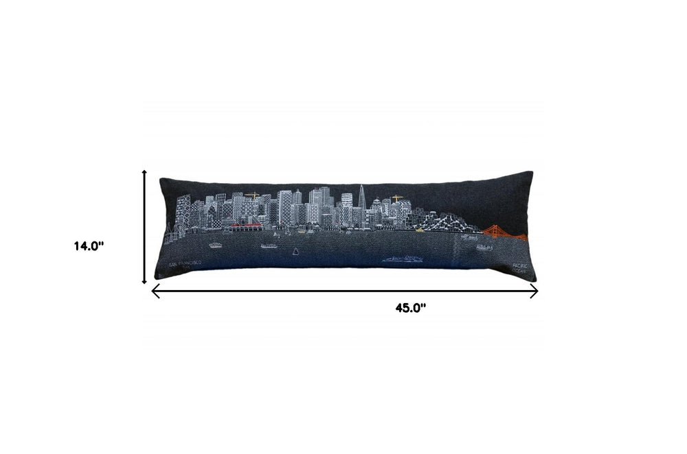 46" Black San Francisco Nighttime Skyline Lumbar Decorative Pillow - Homeroots - Flyclothing LLC