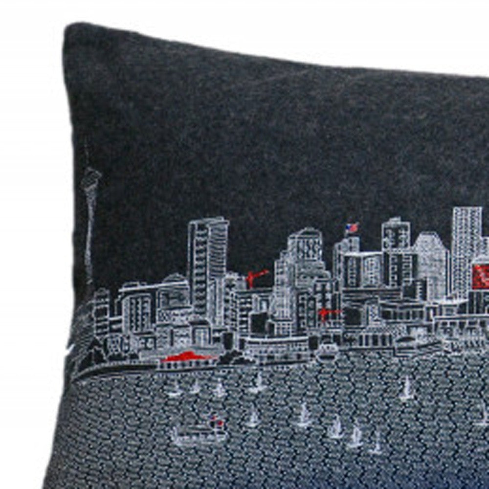 46" Black Seattle Nighttime Skyline Lumbar Decorative Pillow - Homeroots - Flyclothing LLC