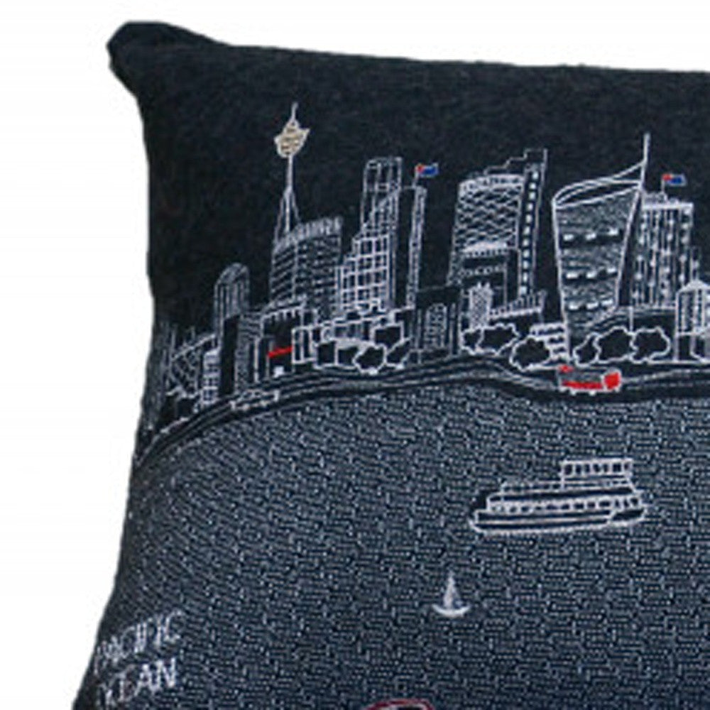 46" Black Sydney Nighttime Skyline Lumbar Decorative Pillow - Homeroots - Flyclothing LLC