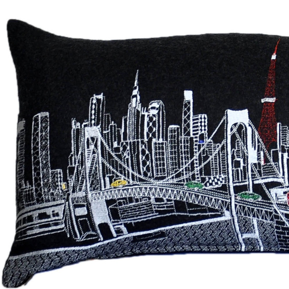 46" Black Tokyo Nighttime Skyline Lumbar Decorative Pillow - Homeroots - Flyclothing LLC