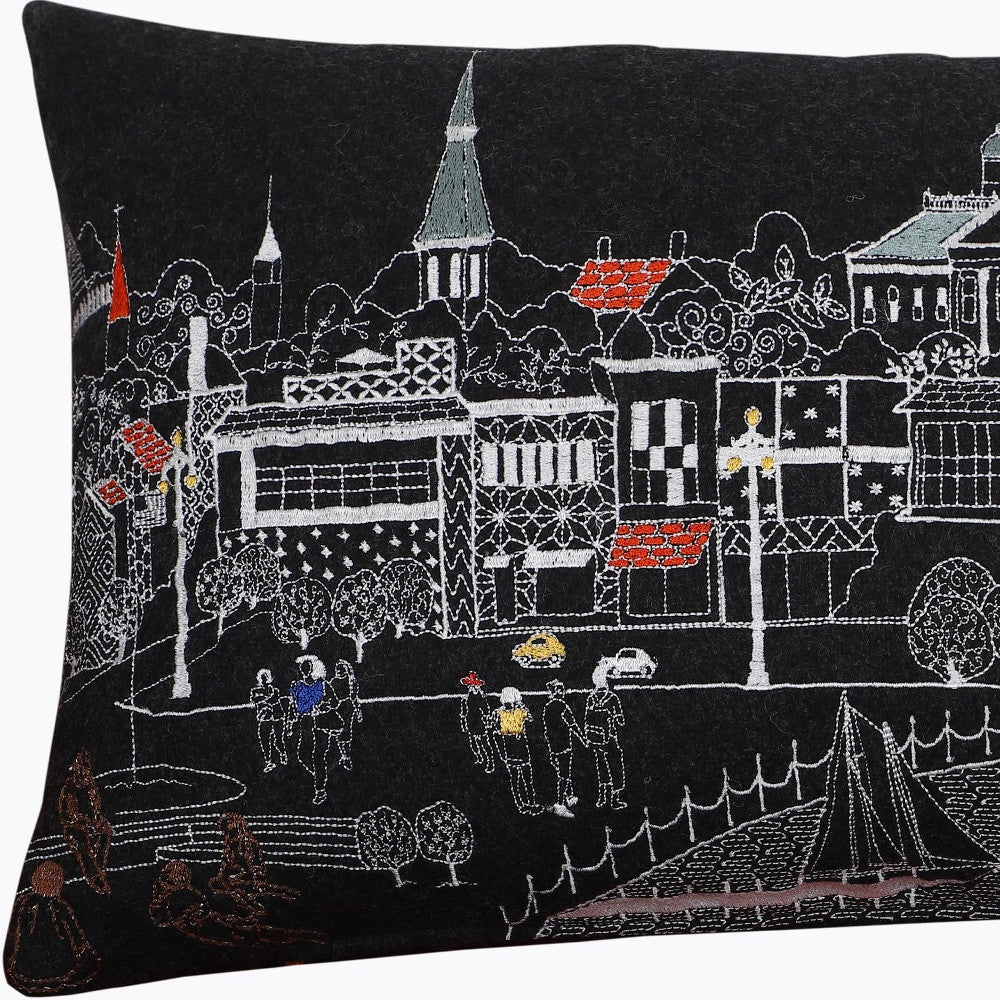 14" X 24" Black and White Wool Lumbar Throw Pillow - Homeroots - Flyclothing LLC