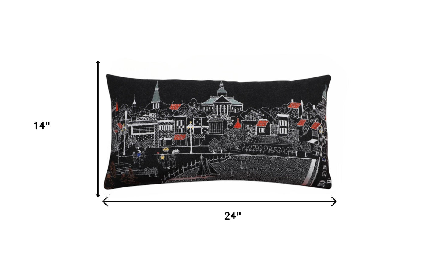 14" X 24" Black and White Wool Lumbar Throw Pillow - Homeroots - Flyclothing LLC