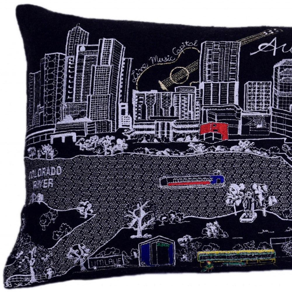 25" Black Atlanta Nighttime Skyline Lumbar Decorative Pillow - Homeroots - Flyclothing LLC