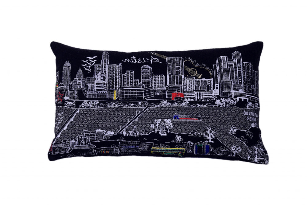 25" Black Atlanta Nighttime Skyline Lumbar Decorative Pillow - Homeroots - Flyclothing LLC