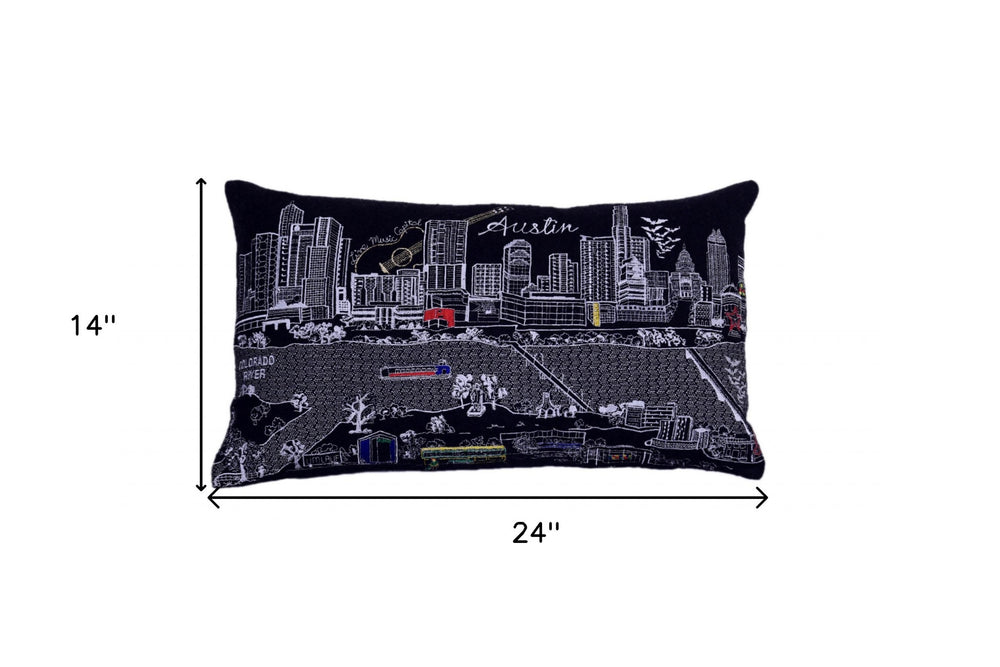 25" Black Atlanta Nighttime Skyline Lumbar Decorative Pillow - Homeroots - Flyclothing LLC