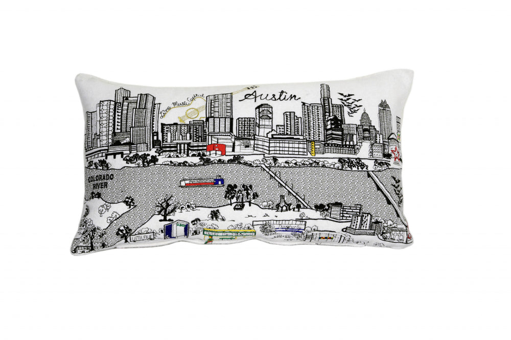 25" White Atlanta Daylight Skyline Lumbar Decorative Pillow - Homeroots - Flyclothing LLC