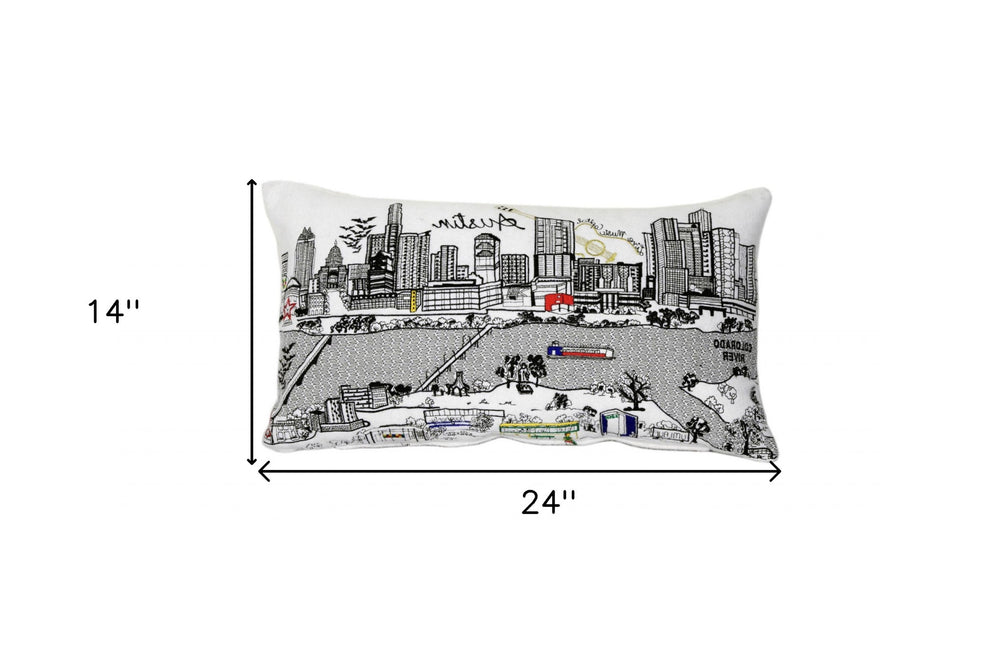 25" White Atlanta Daylight Skyline Lumbar Decorative Pillow - Homeroots - Flyclothing LLC