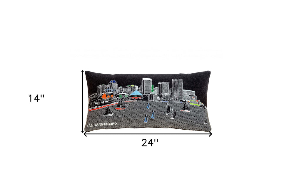 25" Black Austin Nighttime Skyline Lumbar Decorative Pillow - Homeroots - Flyclothing LLC