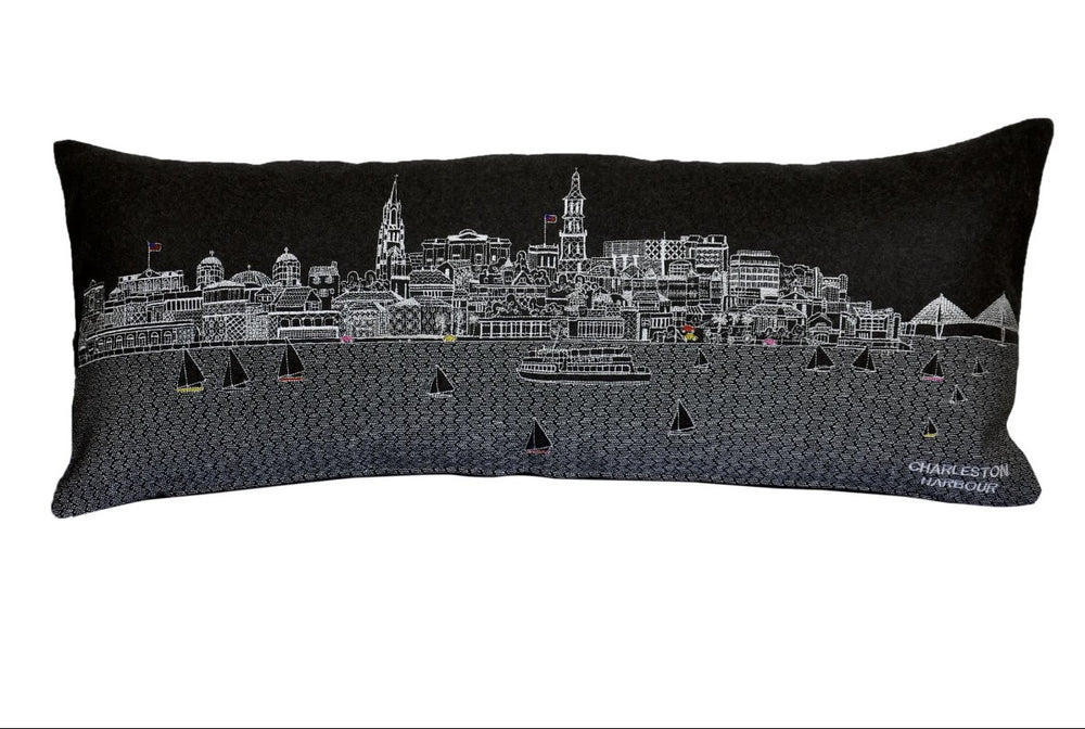 25" Black Charleston Nighttime Skyline Lumbar Decorative Pillow - Homeroots - Flyclothing LLC