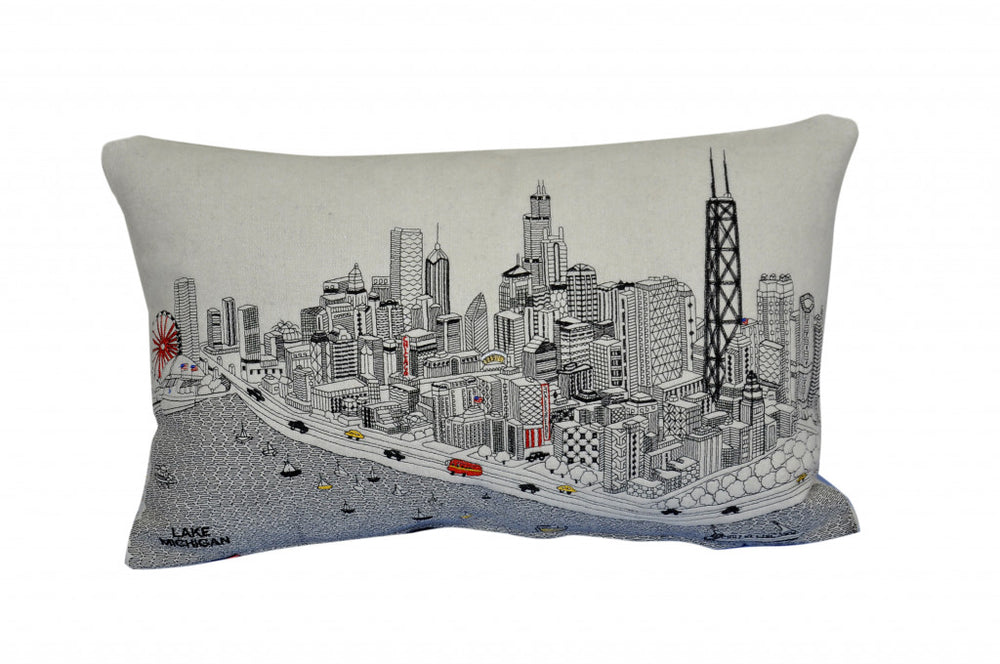 25" White Chicago Daylight Skyline Lumbar Decorative Pillow - Homeroots - Flyclothing LLC