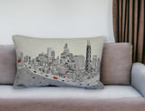 25" White Chicago Daylight Skyline Lumbar Decorative Pillow - Homeroots