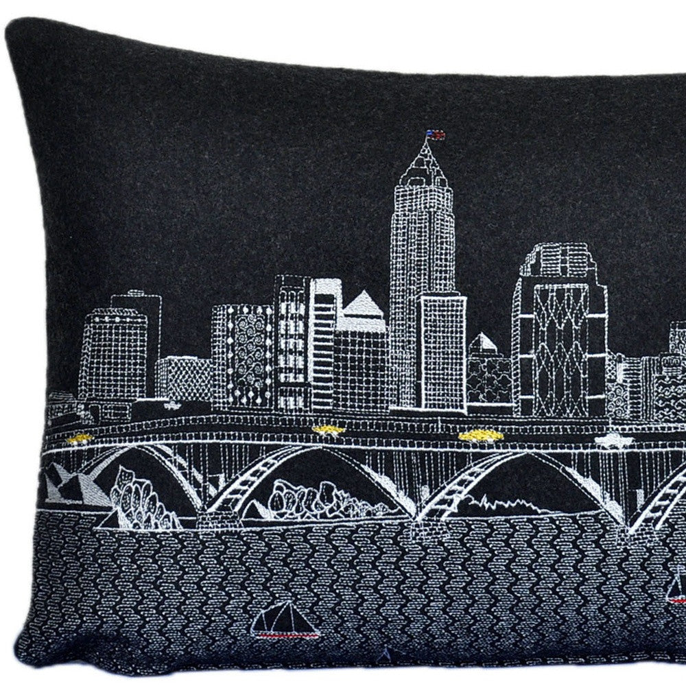 25" Black Cleveland Nighttime Skyline Lumbar Decorative Pillow - Homeroots - Flyclothing LLC