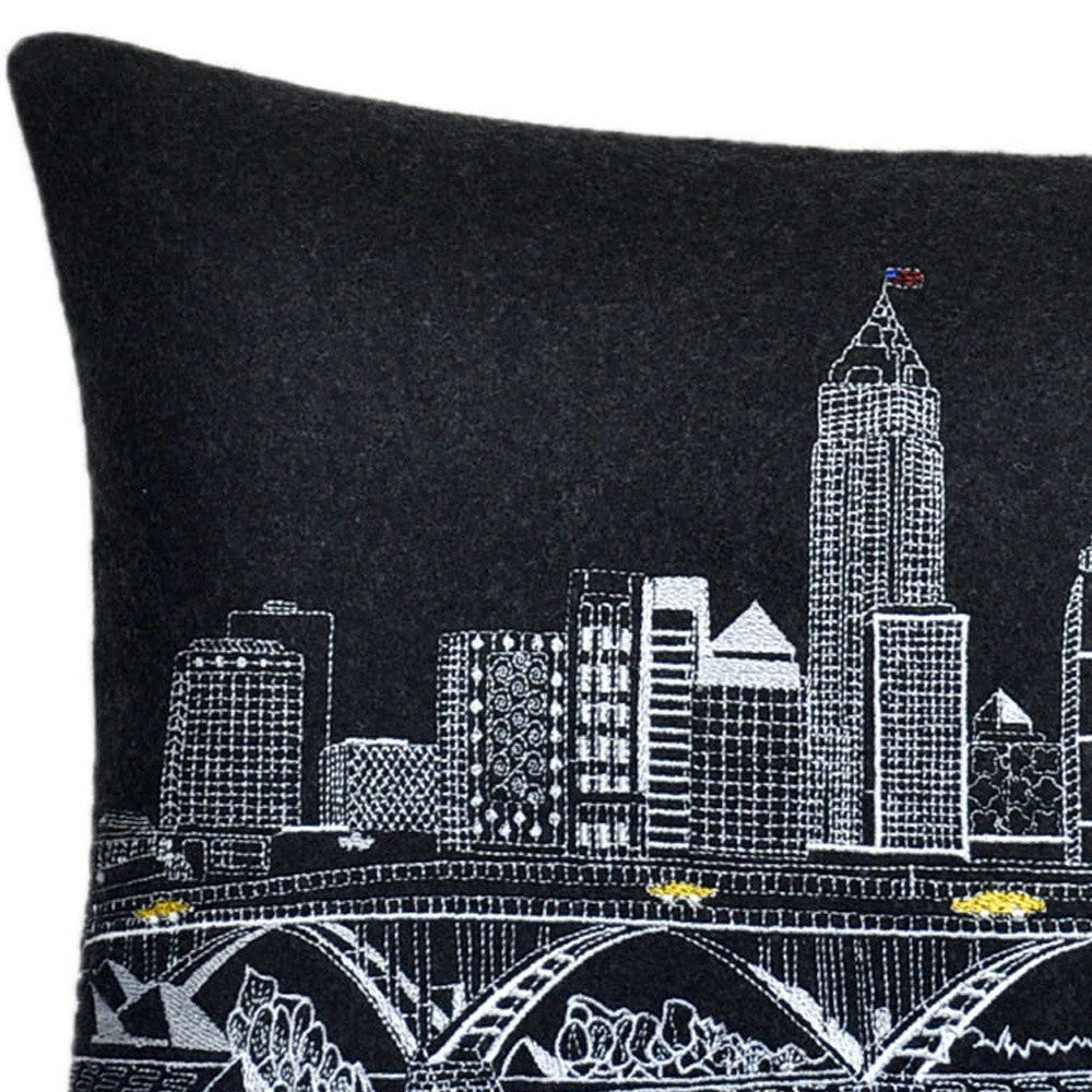 25" Black Cleveland Nighttime Skyline Lumbar Decorative Pillow - Homeroots - Flyclothing LLC