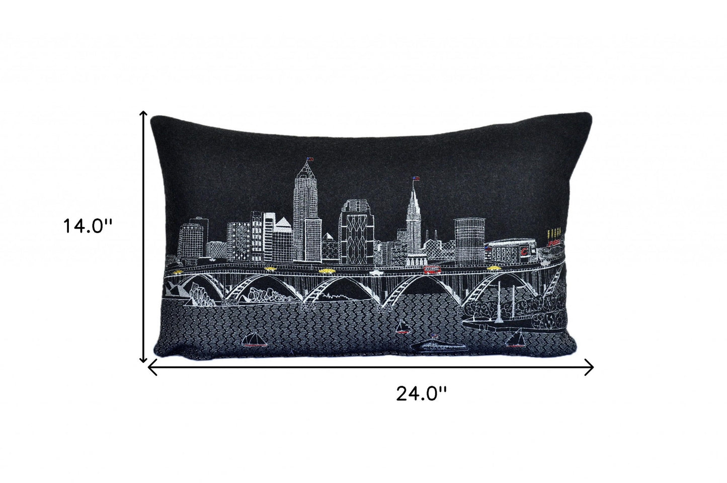 25" Black Cleveland Nighttime Skyline Lumbar Decorative Pillow - Homeroots - Flyclothing LLC