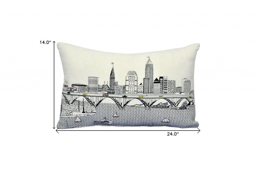 25" White Cleveland Daylight Skyline Lumbar Decorative Pillow - Homeroots - Flyclothing LLC