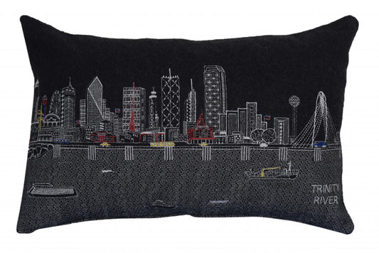 25" Black Dallas Nighttime Skyline Lumbar Decorative Pillow - Homeroots