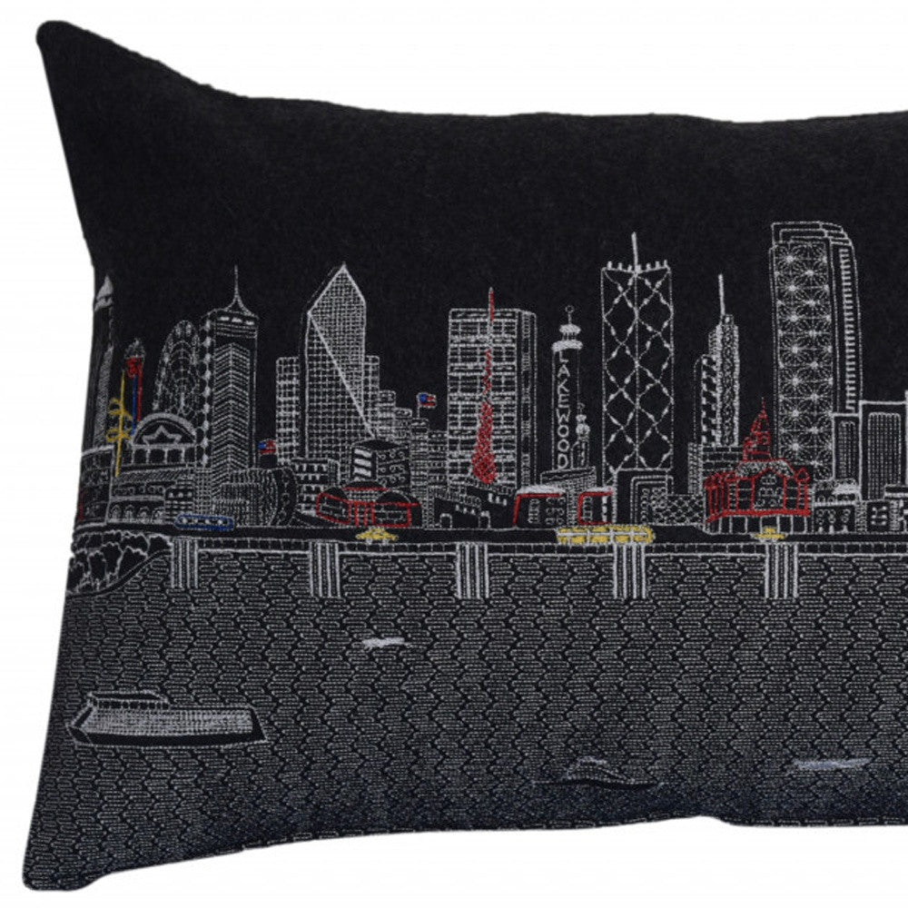 25" Black Dallas Nighttime Skyline Lumbar Decorative Pillow - Homeroots - Flyclothing LLC