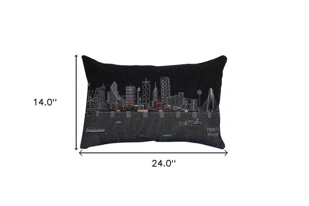 25" Black Dallas Nighttime Skyline Lumbar Decorative Pillow - Homeroots - Flyclothing LLC
